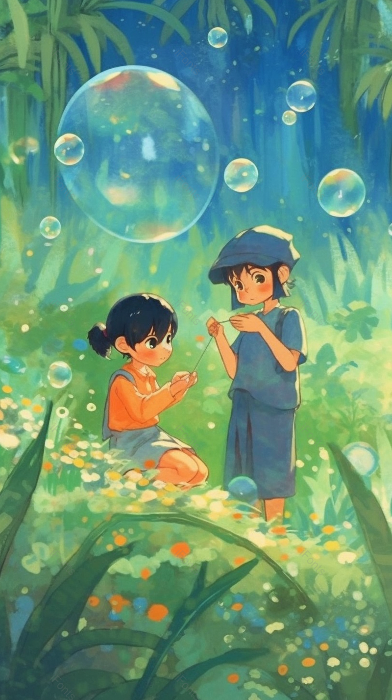 草地泡泡唯美动漫儿童节六一春游游玩探险背景,插画/手绘图,插画/手绘图库,插画/手绘图下载,插画/手绘